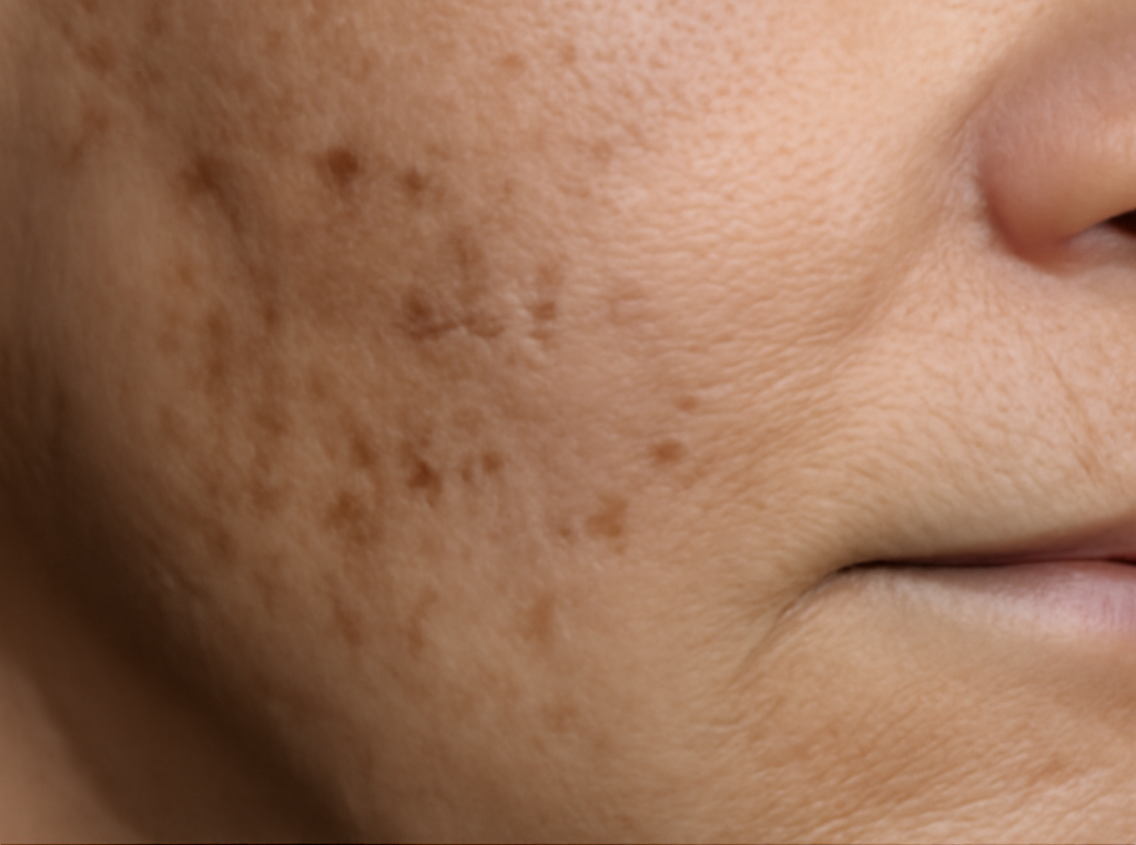 Before exosome treatment by BROWZ, showing visible skin imperfections, uneven texture, and blemishes.