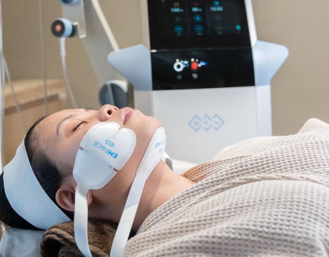 A woman undergoing EMFace treatment at BROWZ, a safe, needle-free, and effective non-invasive way to a facelift in Dubai.