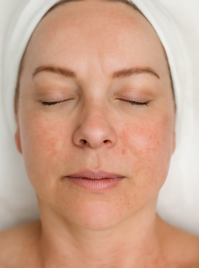 Before Moxi Laser treatment by BROWZ in Dubai, showing uneven skin tone with visible redness and blemishes