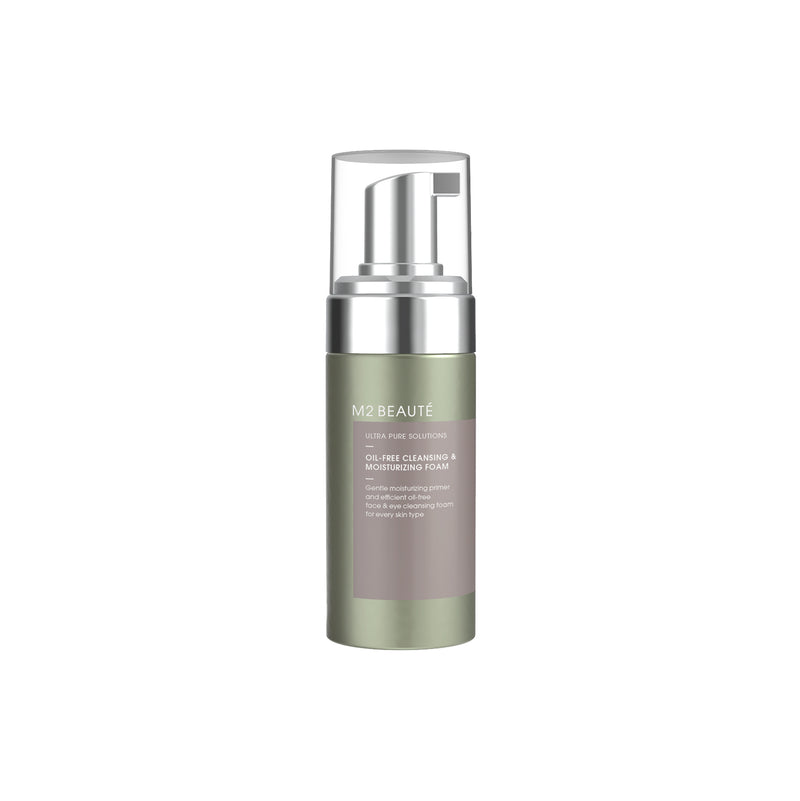 M2 BEAUTÉ Oil-Free Cleansing & Moisturising Foam, available at BROWZ Shop, gently refreshes the eye area while hydrating skin.