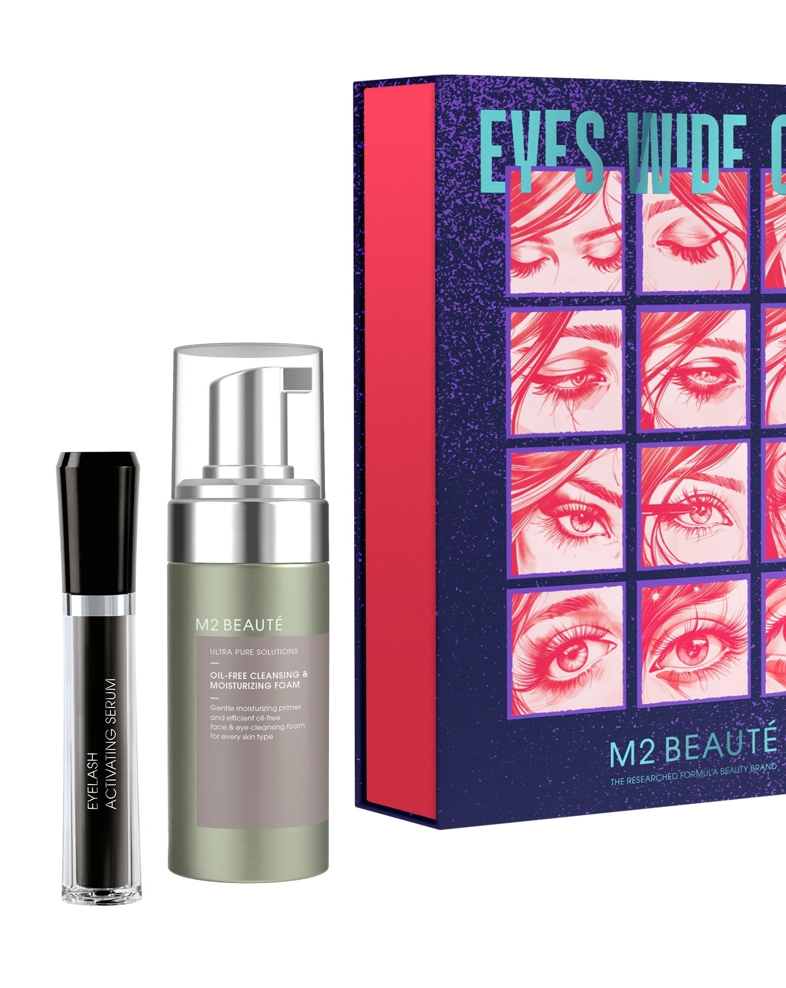 M2 BEAUTÉ Eyes Wide Open Christmas Gift Set available at BROWZ Shop with Eyelash Activating Serum and Cleansing & Moisturising Foam
