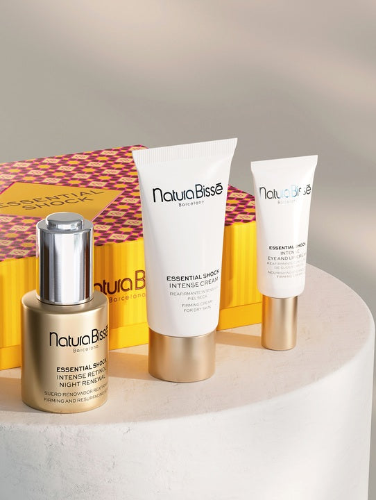 Natura Bissé Essential Shock limited-edition Christmas skincare set with face, eye, and lip cream. Order online at BROWZ Shop.